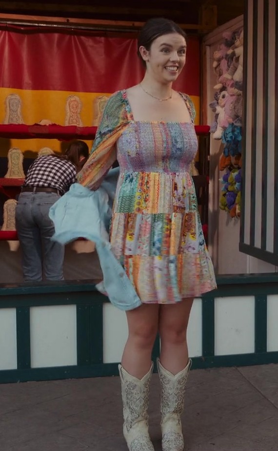 Colorful Boho Chic Patchwork Long Sleeve Short Dress Worn by Ellie O'Brien as Grace from My Life with the Walter Boys TV Show