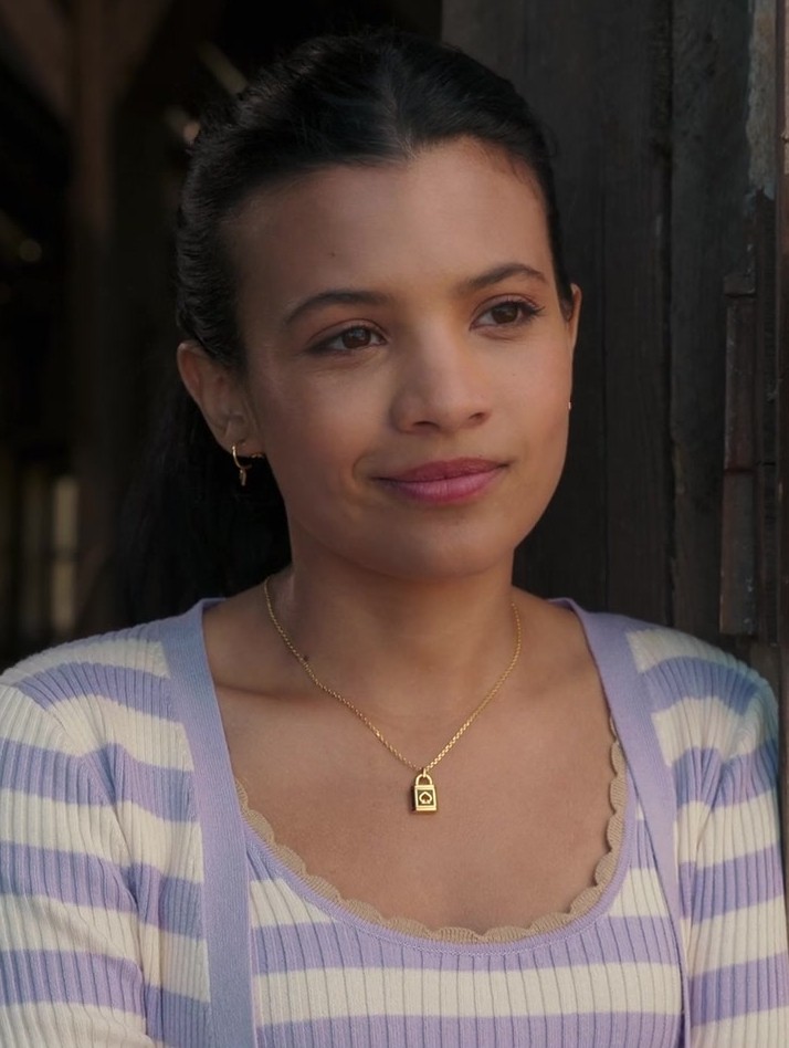 Gold Lock Pendant Necklace of Nikki Rodriguez as Jackie Howard from My Life with the Walter Boys TV Show