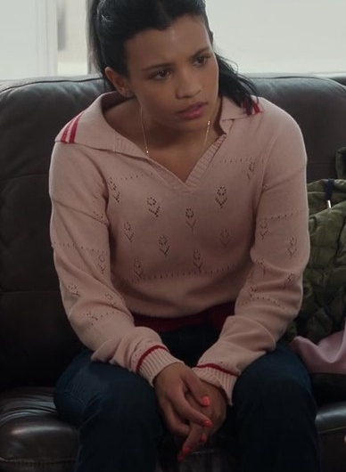 Dusty Rose Floral Pattern Knit Pullover Worn by Nikki Rodriguez as Jackie Howard