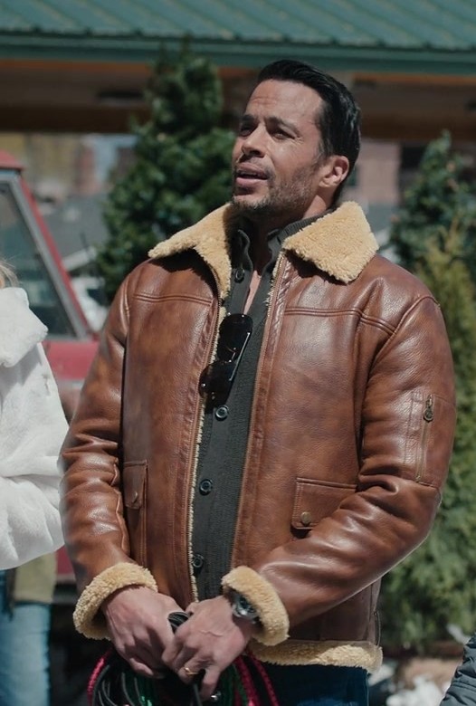 leather shearling jacket - Matt Cedeño (Valentino) - Best. Christmas. Ever! (2023) Movie