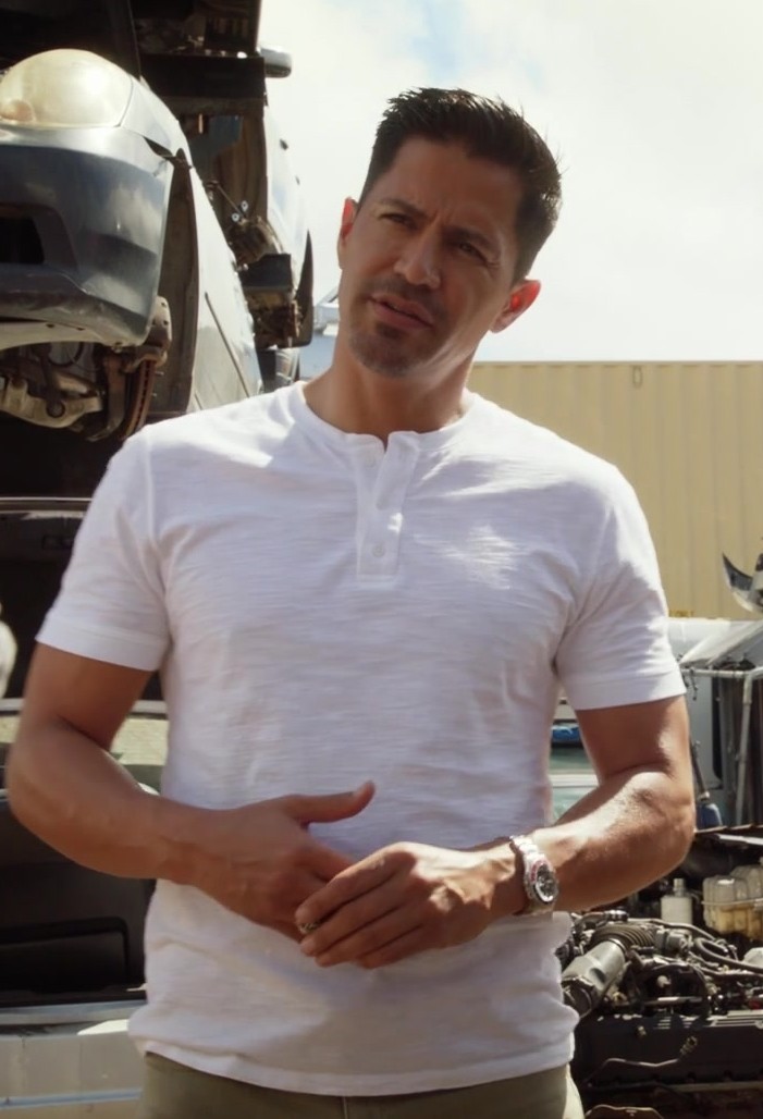 Worn on Magnum P.I. TV Show - Casual Everyday White Henley Shirt Worn by Jay Hernandez as Thomas Magnum