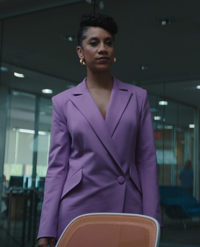 Elegant Purple Office Blazer with Notch Lapel Design of Dominique Tipper as Brenda Holland