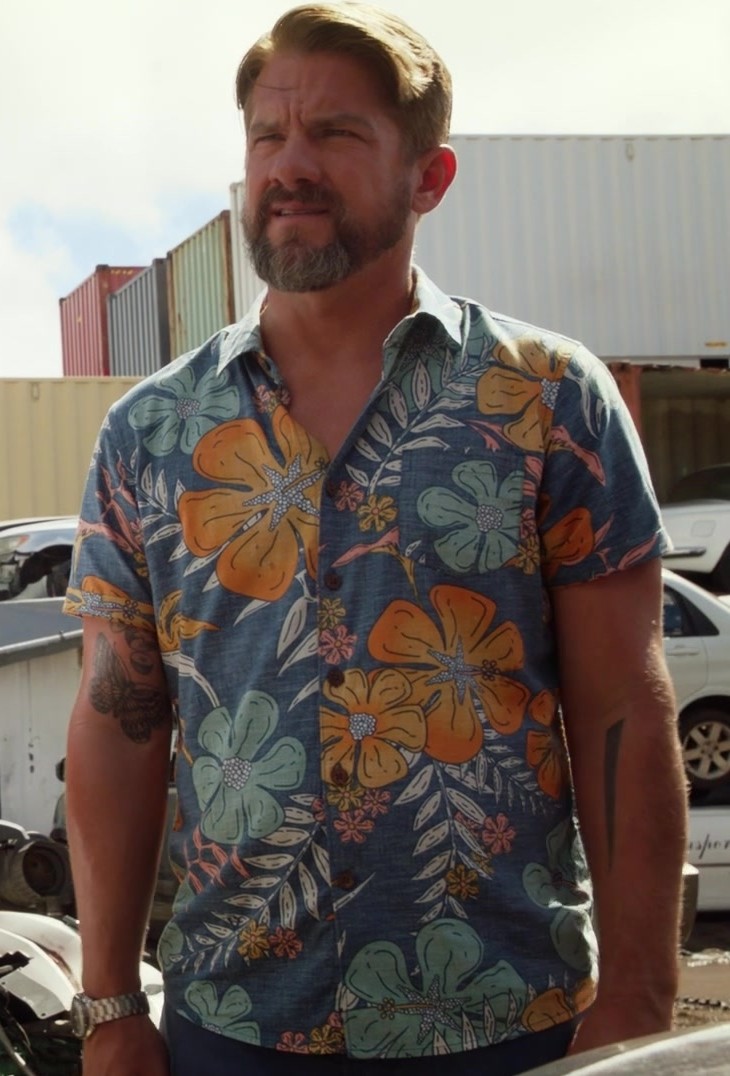 Worn on Magnum P.I. TV Show - Nautical Theme Floral Shirt of Zachary Knighton as Orville "Rick" Wright