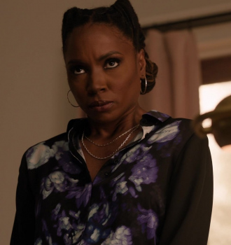 Worn on Found TV Show - Black Button-Up Shirt with Purple Floral Print Worn by Shanola Hampton as Gabi Mosely