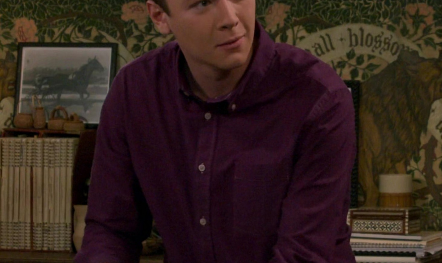 Burgundy Long Sleeve Button-Down Shirt of Anders Keith as David Crane