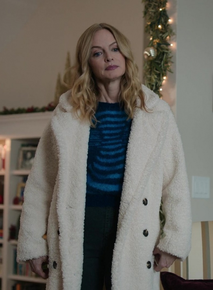 white teddy coat - Heather Graham (Charlotte Sanders) - Best. Christmas. Ever! (2023) Movie