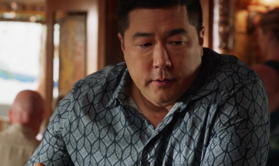 Geometric Print Button-Up Shirt Worn by Tim Kang as Gordon Katsumoto