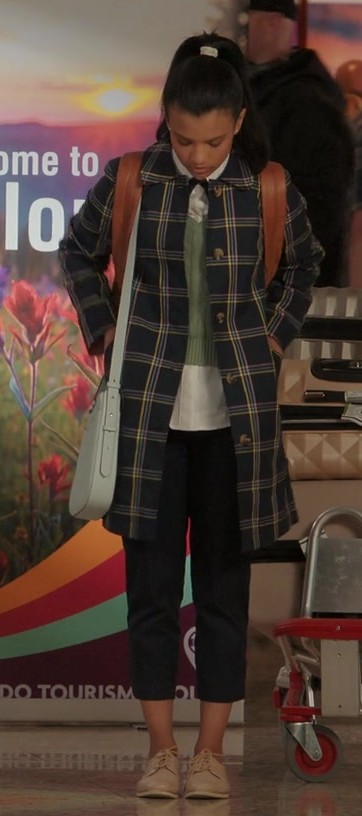 Preppy Navy and Yellow Plaid Coat Worn by Nikki Rodriguez as Jackie Howard from My Life with the Walter Boys TV Show