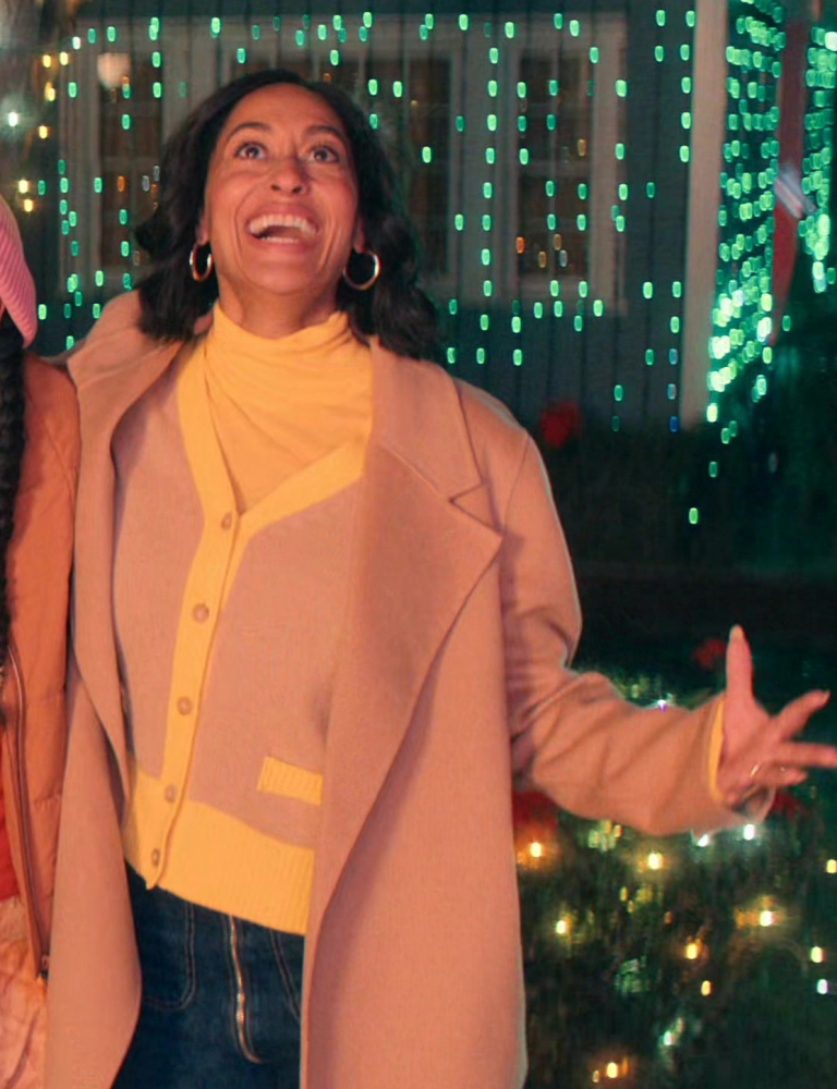 button-up cardigan with pocket detail - Tracee Ellis Ross (Carol Carver) - Candy Cane Lane (2023) Movie