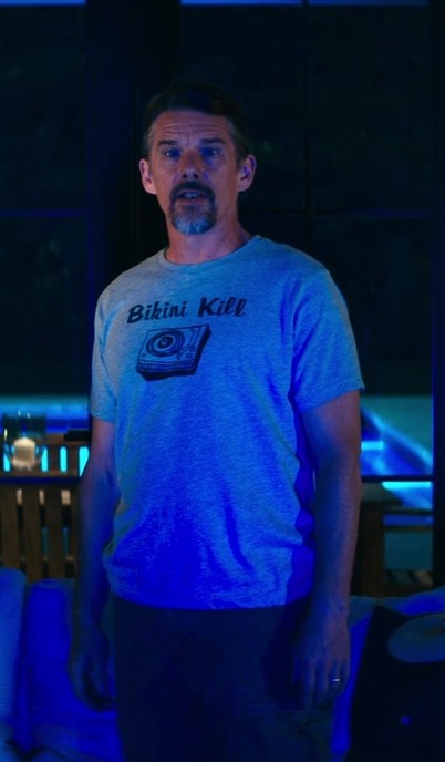 Bikini Kill Logo T-Shirt Worn by Ethan Hawke as Clay Sandford from Leave the World Behind (2023) Movie