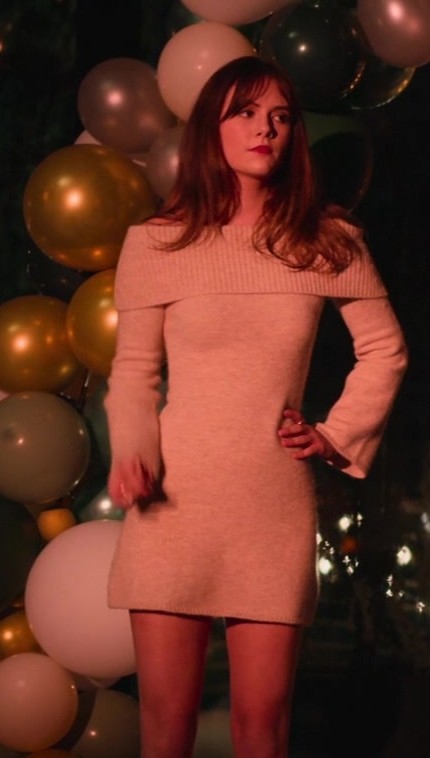 Worn on Cat Person (2023) Movie - Off-Shoulder Sweater Dress of Emilia Jones as Margot