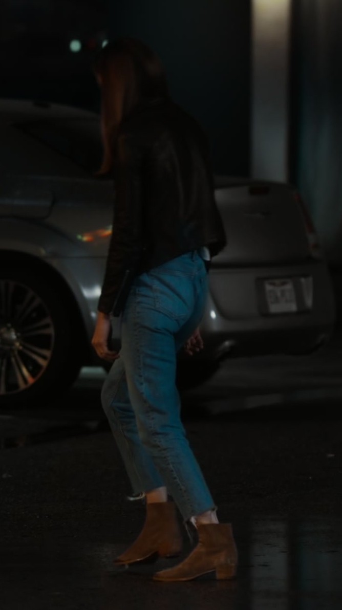 Worn on The Family Plan (2023) Movie - Suede Western Ankle Boots of Michelle Monaghan as Jessica Morgan