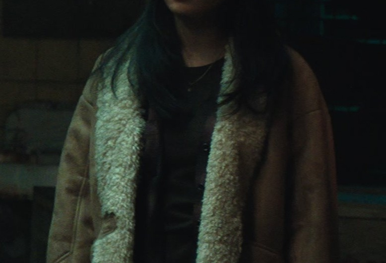 Faux Shearling-Lined Suede Jacket Worn by Anna Sawai as Cate Randa