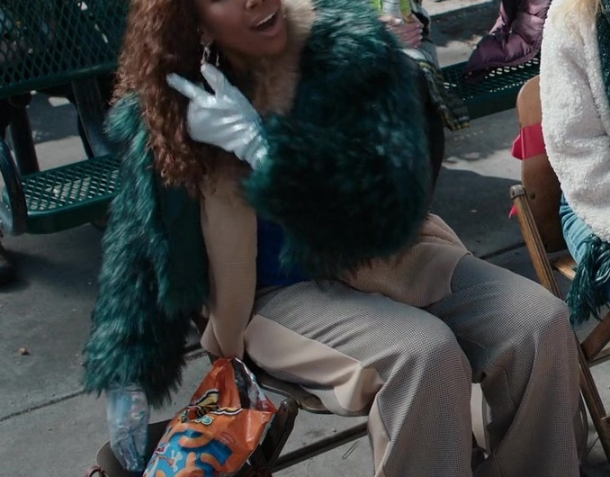 Tailored Wide-Leg Herringbone Trousers Worn by Brandy Norwood as Jackie Jennings