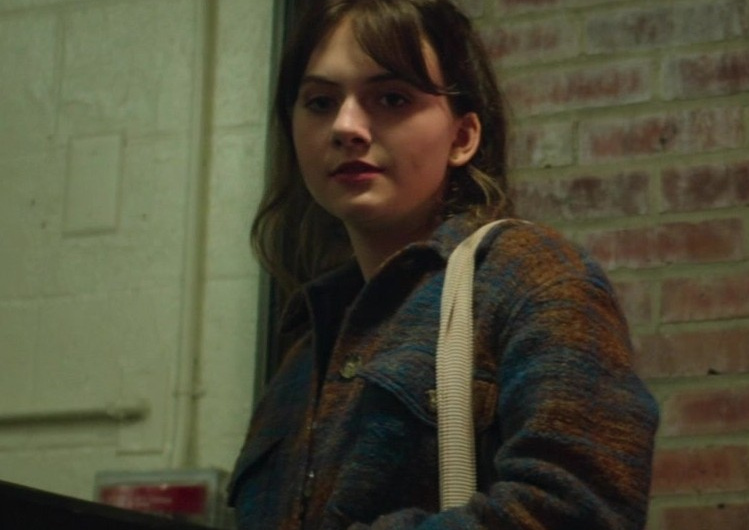 Blue Orange Brushed Wool Blend Button Up Plaid Shacket Worn by Emilia Jones as Margot
