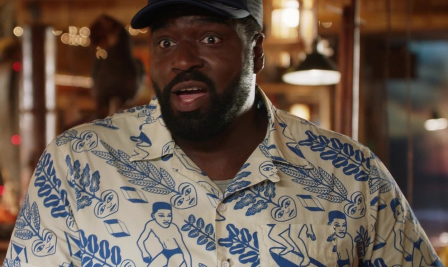 Island-Inspired Blue and White Hawaiian Shirt Worn by Stephen Hill as Theodore “T.C.” Calvin