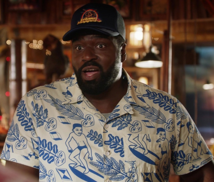 Island-Inspired Blue and White Hawaiian Shirt Worn by Stephen Hill as Theodore "T.C." Calvin