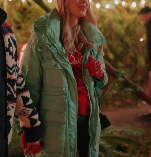 Pastel Mint Long Winter Puffer Coat Worn by Sarah Dugdale as Lizzie