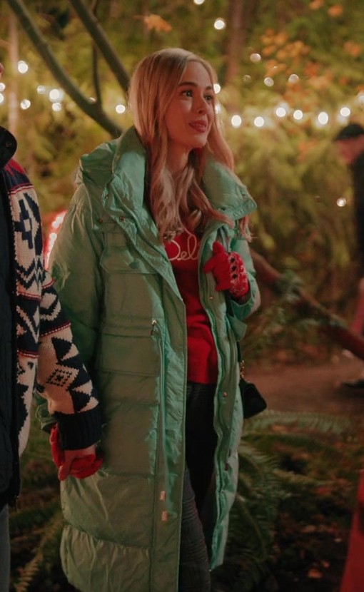 Worn on Virgin River TV Show - Pastel Mint Long Winter Puffer Coat Worn by Sarah Dugdale as Lizzie
