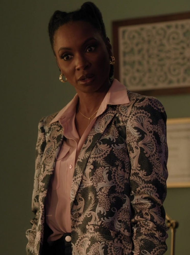 Elegant Tailored Fit Paisley Print Jacket Worn by  Shanola Hampton as Gabi Mosely from Found TV Show