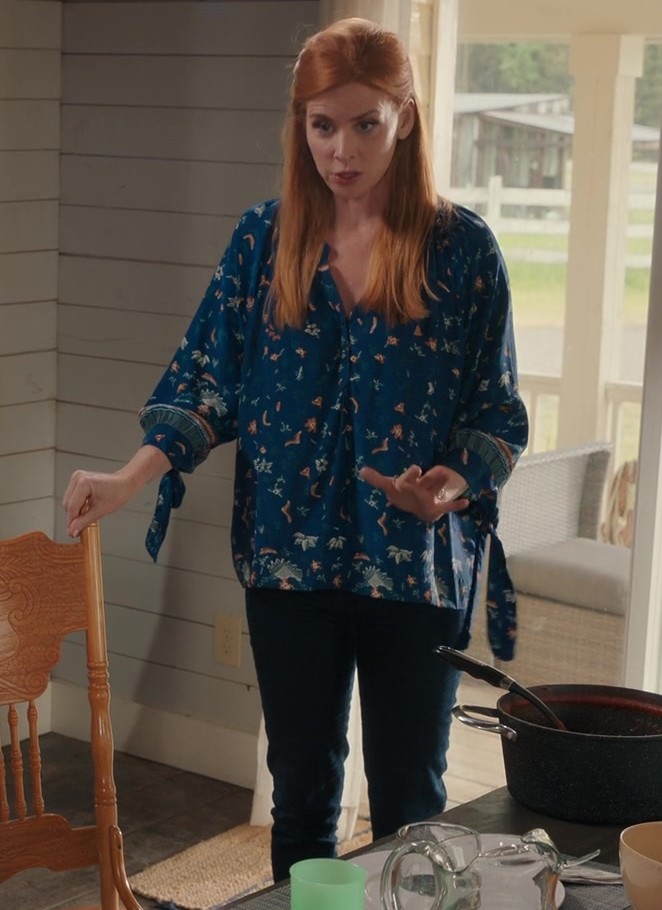 Worn on My Life with the Walter Boys TV Show - Maple Print V-Neck Blouse of Sarah Rafferty as Dr. Katherine Walter