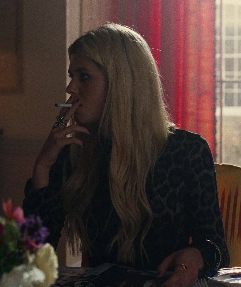 leopard print long sleeve top - Alison Oliver (Venetia Catton) - Saltburn (2023) Movie