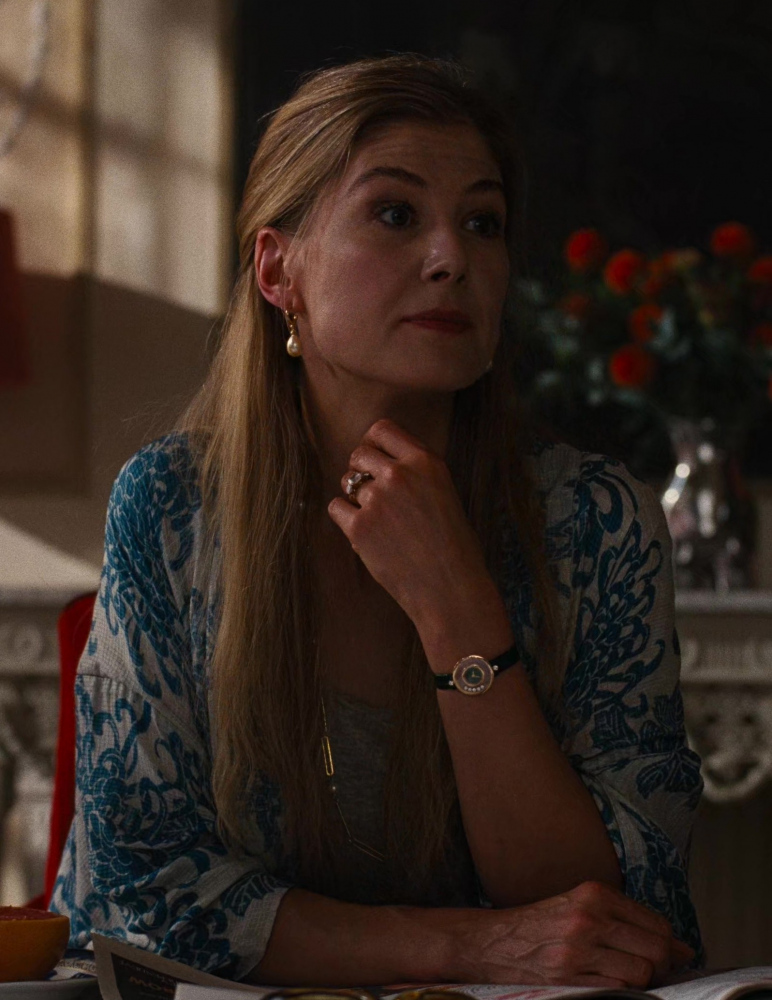 Classic Feminine Wristwatch with Fashionable Jewelry Piece and Unique Dial Worn by Rosamund Pike as Lady Elspeth Catton