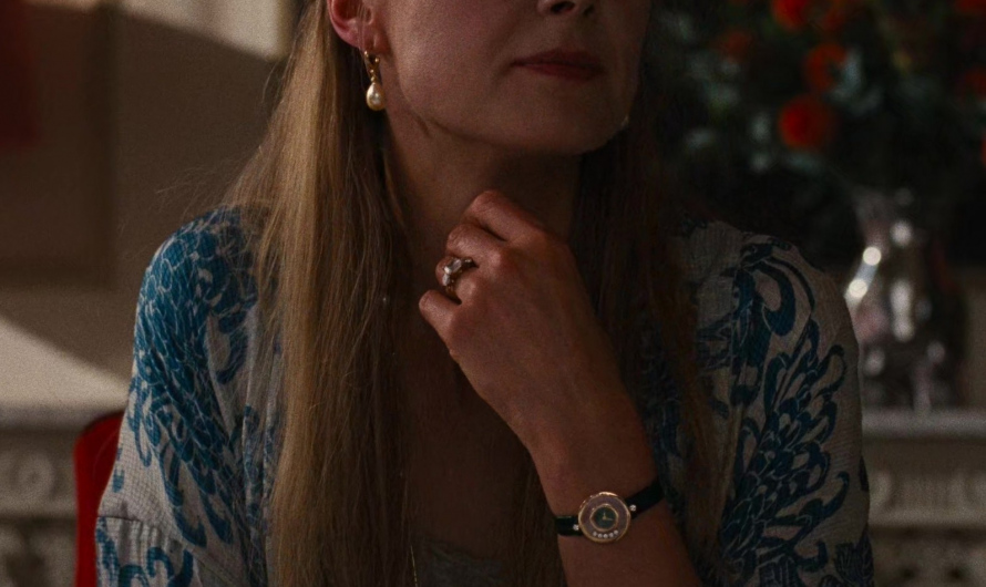 Classic Feminine Wristwatch with Fashionable Jewelry Piece and Unique Dial Worn by Rosamund Pike as Lady Elspeth Catton