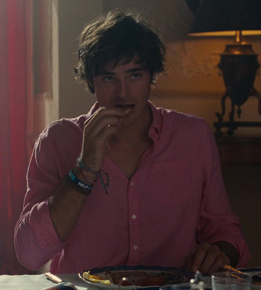 cotton pink button-down shirt - Jacob Elordi (Felix Catton) - Saltburn (2023) Movie
