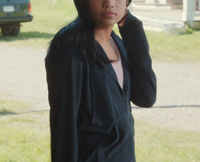 Black Zip-Up Hoodie Worn by Nikki Rodriguez as Jackie Howard