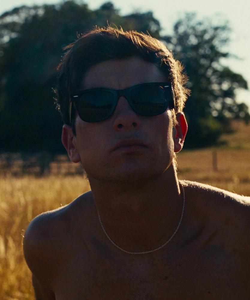 modern wayfarer style sunglasses - Barry Keoghan (Oliver Quick) - Saltburn (2023) Movie