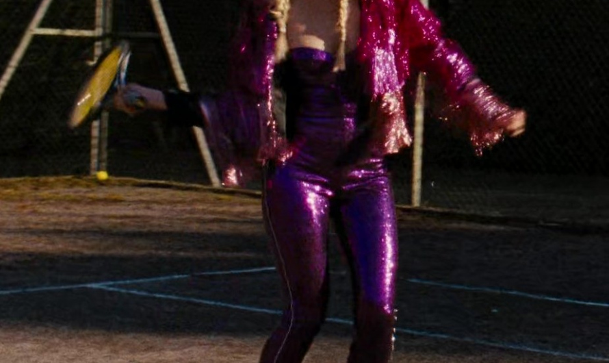 Purple Sparkle Jumpsuit of Alison Oliver as Venetia Catton