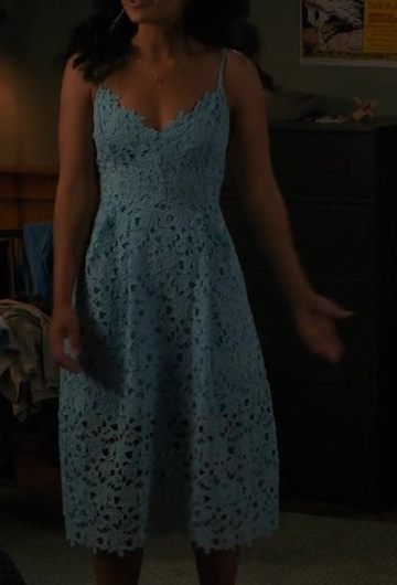 Blue Lace Midi Dress of Nikki Rodriguez as Jackie Howard