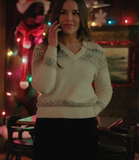 Classic White Nordic Pattern Sweater Worn by Elise Gatien as Lark