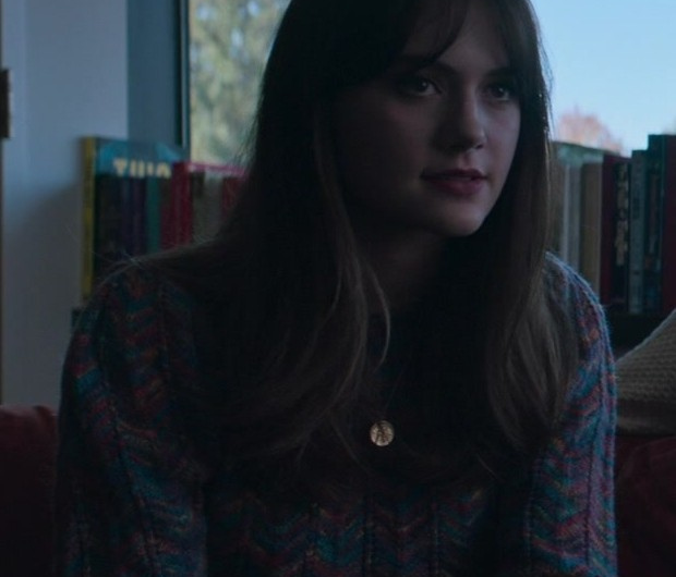 Retro Patterned Crew Neck Knit Sweater Worn by Emilia Jones as Margot