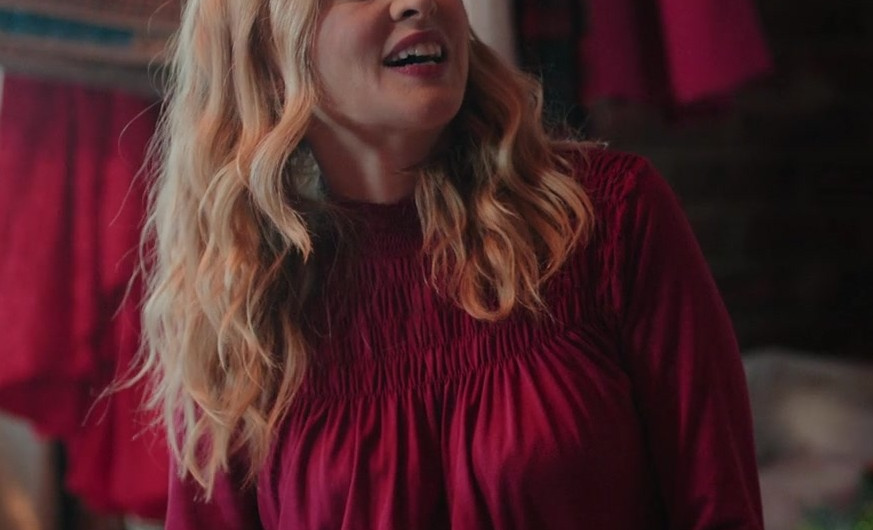 Burgundy Smocked Yoke Long Sleeve Blouse of Heather Graham as Charlotte Sanders