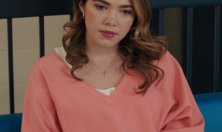 Pink Cropped V-Neck Sweater of Alisha Newton as Erin