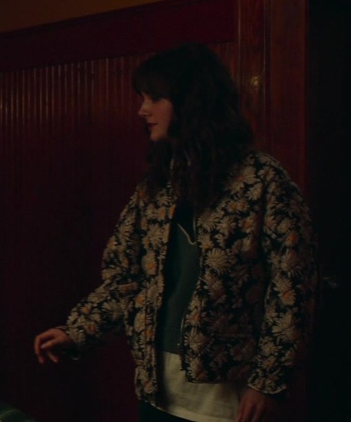Floral Puffer Jacket Worn by Emilia Jones as Margot from Cat Person (2023) Movie