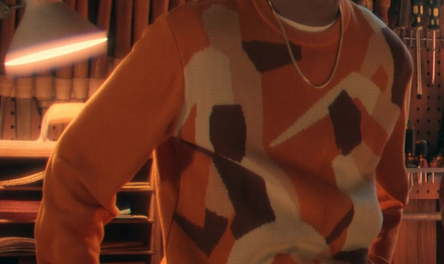 Casual Burnt Orange and Beige Abstract Pattern Knit Jumper Worn by Thaddeus J. Mixson as Nick Carver