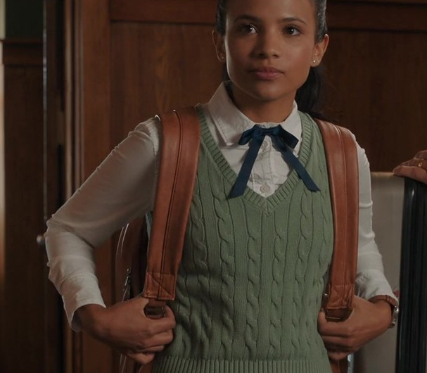 Green V-Neck Knit Vest of Nikki Rodriguez as Jackie Howard