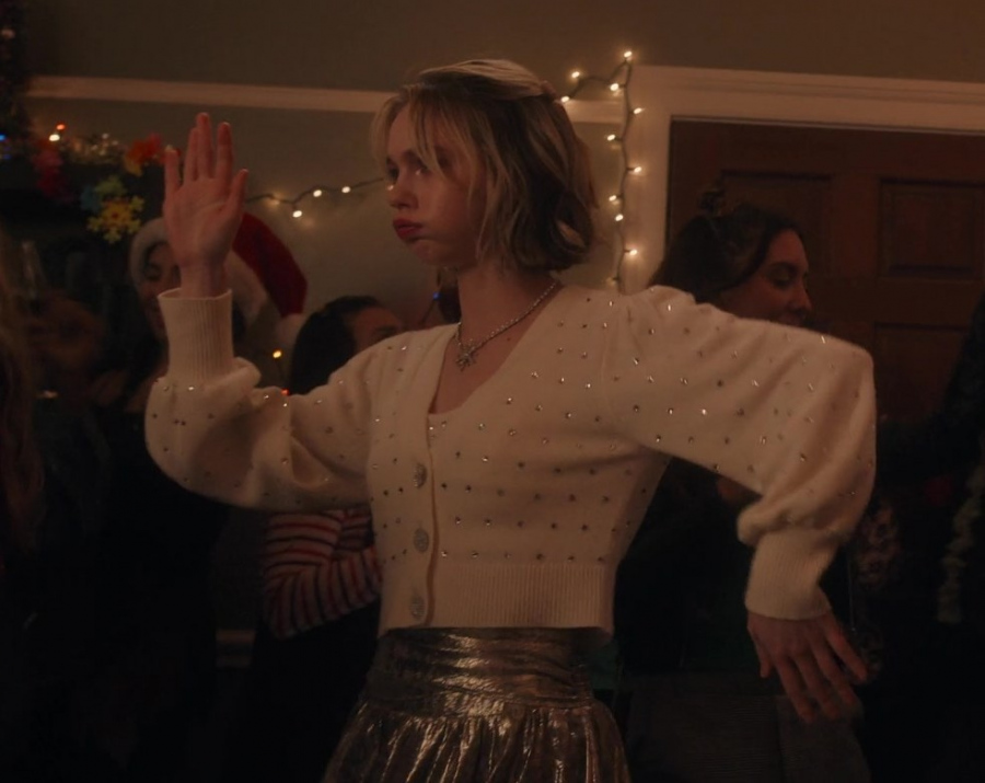 embellished cropped cardigan - Emma Myers (CC) - Family Switch (2023) Movie