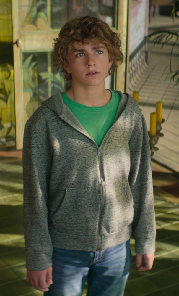 grey zip-up hoodie - Walker Scobell (Percy Jackson) - Percy Jackson and the Olympians TV Show