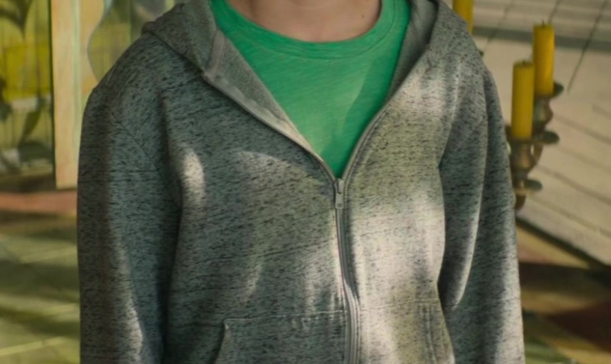 Grey Zip-Up Hoodie Worn by Walker Scobell as Percy Jackson
