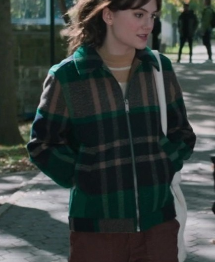 Plaid Zip-Up Jacket of Emilia Jones as Margot