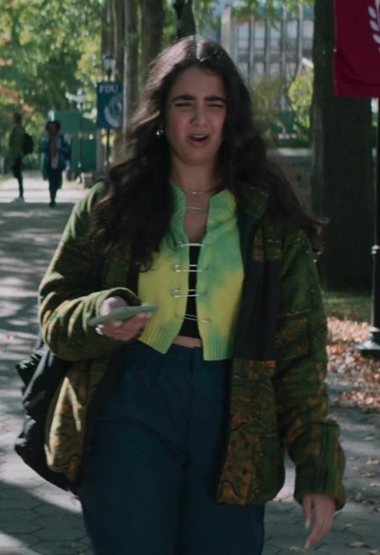 Paisley Fleece Zip-Up Jacket Worn by Geraldine Viswanathan as Taylor from Cat Person (2023) Movie