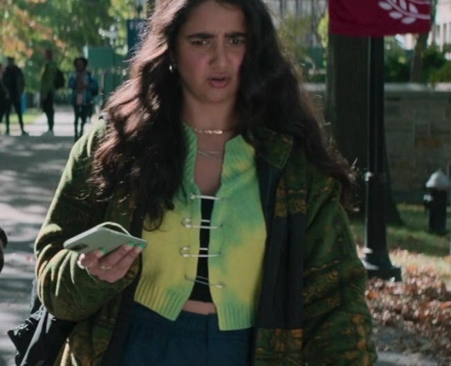 Bold Neon Cropped Cardigan of Geraldine Viswanathan as Taylor