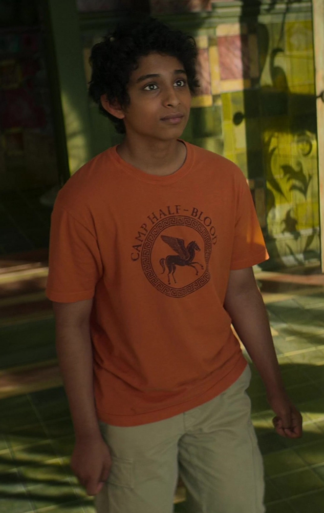 Orange Camp Half-Blood Logo T-Shirt Worn by Aryan Simhadri as Grover Underwood