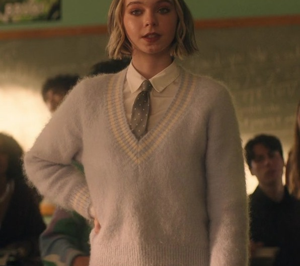 Pastel V-Neck Sweater Worn by Emma Myers as CC