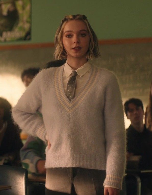 Worn on Family Switch (2023) Movie - Pastel V-Neck Sweater Worn by Emma Myers as CC