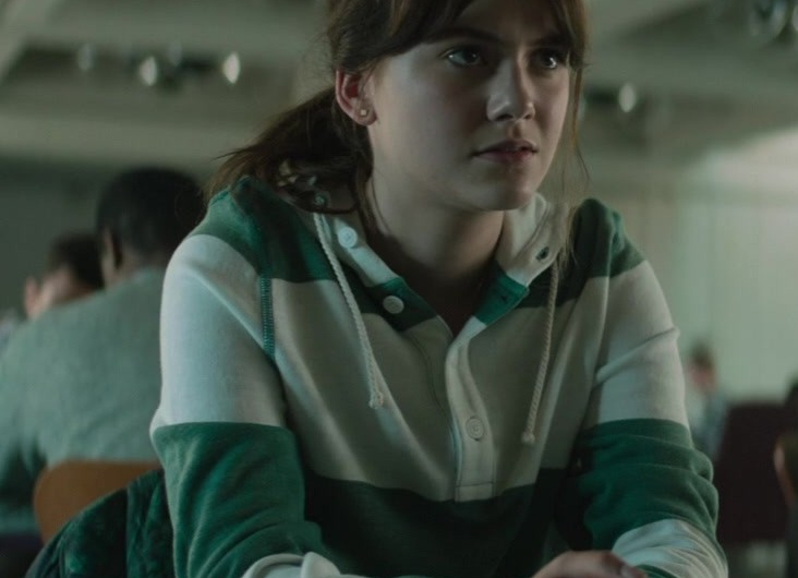 White and Green Striped Two-Tone Hoodie of Emilia Jones as Margot